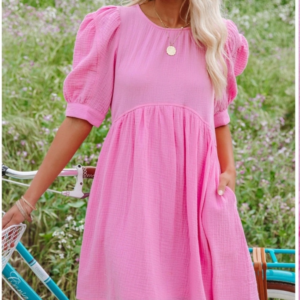 &Merci Pink Bubble Sleeve Dress